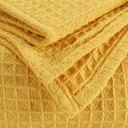 Ehc Chunky & Soft Extra Large Cotton Waffle Throw, King Size, 225 X 250 Cm - Yellow - thumbnail 4