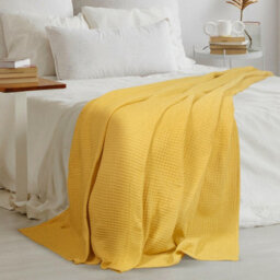 Ehc Chunky & Soft Extra Large Cotton Waffle Throw, King Size, 225 X 250 Cm - Yellow - thumbnail 2