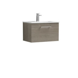Dezine Avon 600mm Solace Oak Wall Hung Vanity Unit, 18mm Basin - thumbnail 1
