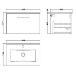 Dezine Avon 600mm Solace Oak Wall Hung Vanity Unit, 18mm Basin - thumbnail 2