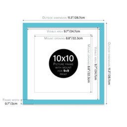 "10X10"" Turquoise Picture Frame - 10X10"" Square Frame With 9X9"" Mount For 10X10""/9X9"" Pictures Moderrn Style Thin Edge, 1 Pack" - thumbnail 2