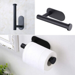 Black Wall Mounted Toilet Roll Holder Stainless Steel Paper Stand Stick On Wall