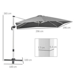 Matteo Roma 3X3M Grey Cantilever Parasol With Tilt & 360 Degree Rotation, Aluminium Frame & Cross Base - thumbnail 3