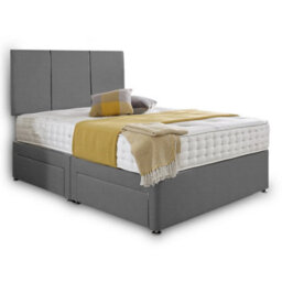 Dining Tables Chelsea Headboard Divan Set, 2 Drawer On Same Side With Sprung 1500 Comfort Mattress - Damask Fabric Grey - Double - thumbnail 4