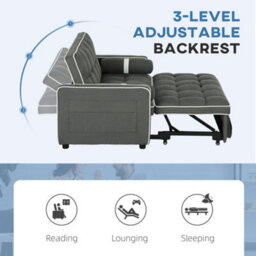 Homcom 2 Seater Pull Out Sofa Bed With Adjustable Backrest, Charcoal Grey - thumbnail 5