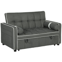 Homcom 2 Seater Pull Out Sofa Bed With Adjustable Backrest, Charcoal Grey - thumbnail 2