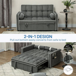 Homcom 2 Seater Pull Out Sofa Bed With Adjustable Backrest, Charcoal Grey - thumbnail 4