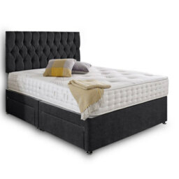 Dining Tables Beirut Matching Headboard Divan Set, 2 Drawer On Same Side With Sprung 1500 Comfort Mattress - Chenille Charcoal - Double - thumbnail 4