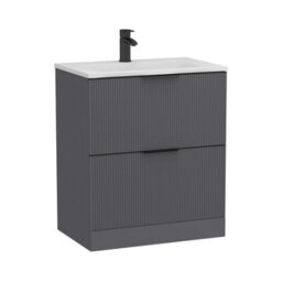 Royal Bathrooms Evora 700mm Graphite Grey Fluted Floor Standing Bathroom Vanity Unit 2 Drawer Cabinet With Stone Basin & Matt Black Handles - thumbnail 8