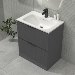 Royal Bathrooms Evora 700mm Graphite Grey Fluted Floor Standing Bathroom Vanity Unit 2 Drawer Cabinet With Stone Basin & Matt Black Handles - thumbnail 4