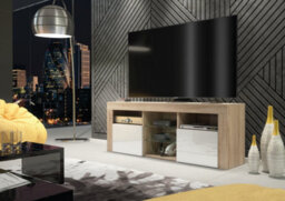 Pulse Tv Unit 145Cm Oak And White High Gloss Doors With Led Lighting - Creative Furniture - thumbnail 6