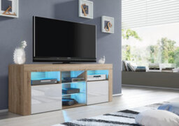 Pulse Tv Unit 145Cm Oak And White High Gloss Doors With Led Lighting - Creative Furniture - thumbnail 2
