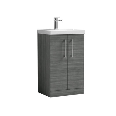 Balterley Contemporary Bathroom Floor Standing 2 Soft-Close Door Vanity Unit & Mid-Edge Ceramic Basin, Anthracite Woodgrain, 500mm - image 1