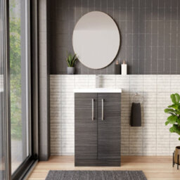 Balterley Contemporary Bathroom Floor Standing 2 Soft-Close Door Vanity Unit & Mid-Edge Ceramic Basin, Anthracite Woodgrain, 500mm - thumbnail 2
