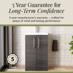 Balterley Contemporary Bathroom Floor Standing 2 Soft-Close Door Vanity Unit & Mid-Edge Ceramic Basin, Anthracite Woodgrain, 500mm - thumbnail 6