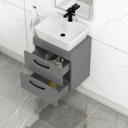 Royal Bathrooms 500mm Wall Hung Vanity Unit 2 Drawer Indigo Grey Gloss & Cube Countertop Basin With Matt Black Handle - thumbnail 3