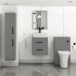 Royal Bathrooms 500mm Wall Hung Vanity Unit 2 Drawer Indigo Grey Gloss & Cube Countertop Basin With Matt Black Handle - thumbnail 2