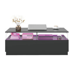 Keepreaper Rectangular Black 16 Color Led Light Coffee Table With 2 Storage Drawers For Home Office Table - thumbnail 2