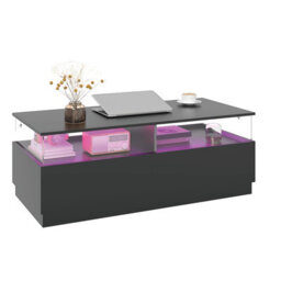 Keepreaper Rectangular Black 16 Color Led Light Coffee Table With 2 Storage Drawers For Home Office Table - thumbnail 3