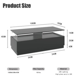 Keepreaper Rectangular Black 16 Color Led Light Coffee Table With 2 Storage Drawers For Home Office Table - thumbnail 5