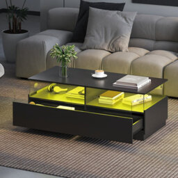 Keepreaper Rectangular Black 16 Color Led Light Coffee Table With 2 Storage Drawers For Home Office Table - thumbnail 4
