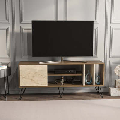 Decorotika Mistico Tv Stand Tv Unit For Tvs Up To 55 Inches Walnut Travertine - image 1