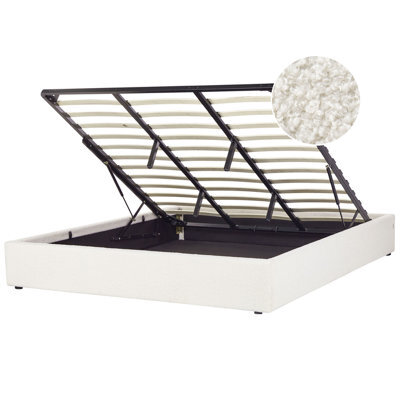Beliani Ottoman Bed Without Headboard Boucle Dinan 180 X 200 Cm (Eu Super King) Off-White - image 1