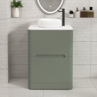 Royal Bathrooms Venice 600mm Sage Green Freestanding Bathroom Countertop Vanity Unit 2 Drawer With Milan Basin - image 1