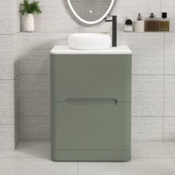 Royal Bathrooms Venice 600mm Sage Green Freestanding Bathroom Countertop Vanity Unit 2 Drawer With Milan Basin - thumbnail 1