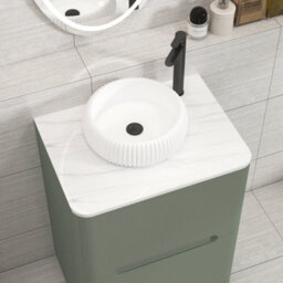 Royal Bathrooms Venice 600mm Sage Green Freestanding Bathroom Countertop Vanity Unit 2 Drawer With Milan Basin - thumbnail 6
