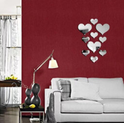 Set Of 10 Heart-Shaped Wall Mirror Stickers Home Decor, Silver - thumbnail 5