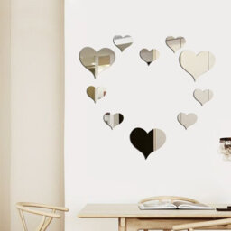 Set Of 10 Heart-Shaped Wall Mirror Stickers Home Decor, Silver - thumbnail 2