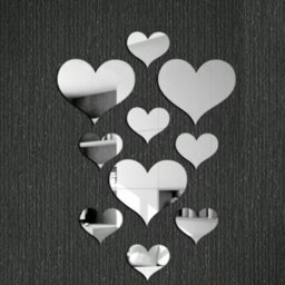 Set Of 10 Heart-Shaped Wall Mirror Stickers Home Decor, Silver - thumbnail 1