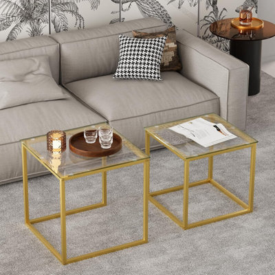 Huhote Two Piece Nesting Side Tables With Gold Metal Frame And Glass Top Diameter 50 45 Cm Coffee Table Side End Table For Home - image 1