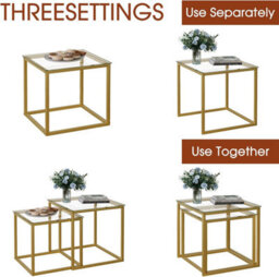 Huhote Two Piece Nesting Side Tables With Gold Metal Frame And Glass Top Diameter 50 45 Cm Coffee Table Side End Table For Home - thumbnail 6