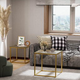 Huhote Two Piece Nesting Side Tables With Gold Metal Frame And Glass Top Diameter 50 45 Cm Coffee Table Side End Table For Home - thumbnail 5