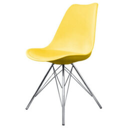 Fusion Living Soho White And Yellow Plastic Dining Chair With Chrome Metal Legs