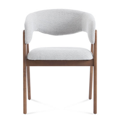 Riverton Light Grey Bouclé Dining Chair With Walnut Effect Ash Solid Wood Frame - image 1