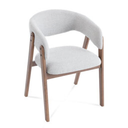 Riverton Light Grey Bouclé Dining Chair With Walnut Effect Ash Solid Wood Frame - thumbnail 3