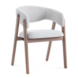 Riverton Light Grey Bouclé Dining Chair With Walnut Effect Ash Solid Wood Frame - thumbnail 2