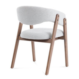 Riverton Light Grey Bouclé Dining Chair With Walnut Effect Ash Solid Wood Frame - thumbnail 5