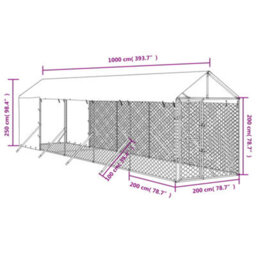 Vidaxl Outdoor Dog Kennel With Roof Silver 2X10X2.5 M Galvanised Steel - thumbnail 4
