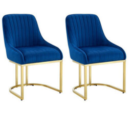 Hygrad Built to Survive Set Of 2 Velvet Dining Chairs Luxury Padded Dining Room Chairs Armless Gold Legs - Blue