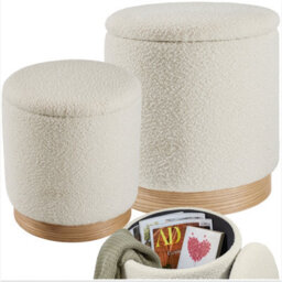 Tectake Stools Orchid Set Of 2 - Padded, Bouclé Cover Footstools, Large Storage Space - Cream, 1 - thumbnail 1