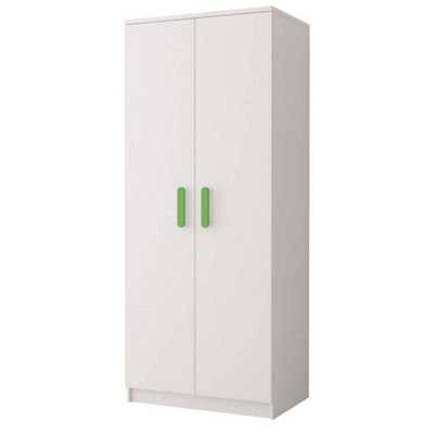 Arte Smyk 06 White Matt Hinged Wardrobe W800mm H1930mm D500mm With Vibrant Lime Green Handles - image 1