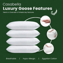 Casabella Pillows 4 Pack Goose Feather & Down Pillows, Prime Quality Neck & Back Support 100% Cotton Shell Medium Firmness 48X74Cm - thumbnail 5