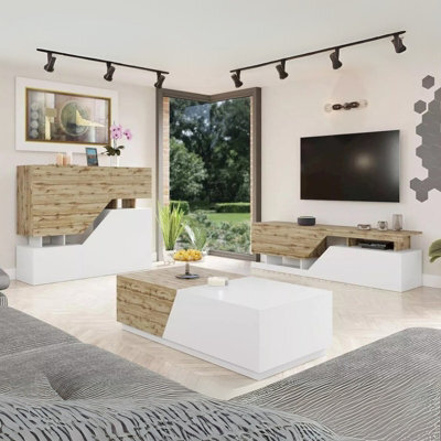 Ceelias Living Room Set Tv Stand Sideboard Coffee Table  Modern Finish White Wotan - image 1
