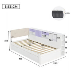 Matteo Single Storage Bed Frame With Led Light, Charging Port & Velvet Headboard - White - thumbnail 4