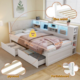 Matteo Single Storage Bed Frame With Led Light, Charging Port & Velvet Headboard - White - thumbnail 5
