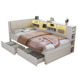 Matteo Single Storage Bed Frame With Led Light, Charging Port & Velvet Headboard - White - thumbnail 7